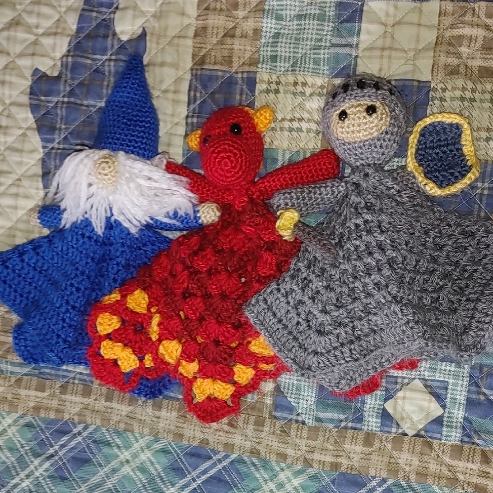 Handmade Crochet Wizard, Dragon, and Knight Set